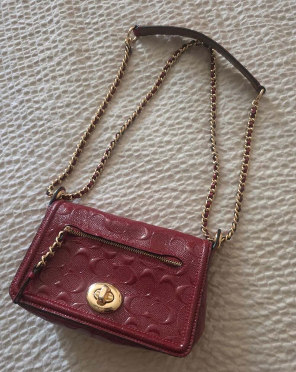 Coach Lexy Crossbody Bag Red Signature Glitter Leather